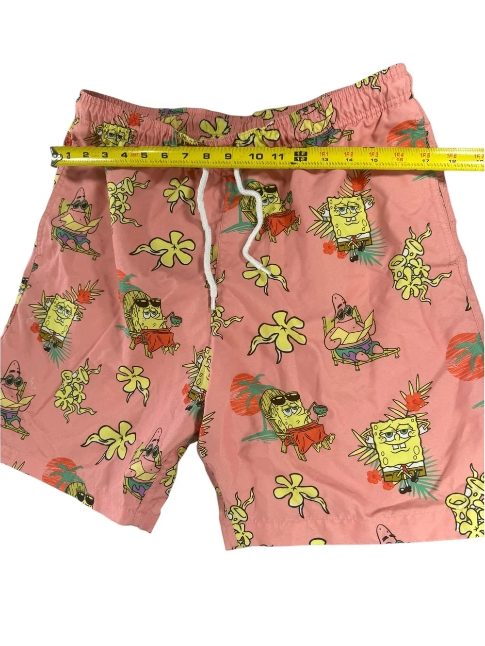 Men's SPONGEBOB Swim Shorts with Cartoon Print, Elastic Waistband - SIZE Med